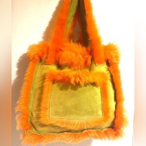 Fashion bag Shearing leather with faux fur shoulder handbag